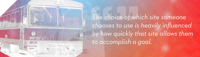 The choice of what specific site a user chooses to use is heavily influenced by how quicly a site allows them to accomplish a goal.